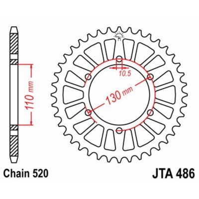 Corona JT SPROCKETS aluminio ultraligera 486 - Paso 520 JTA486.45