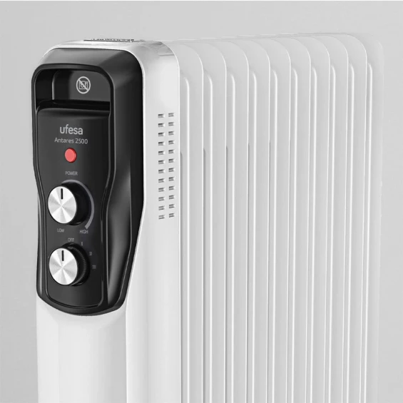 Radiador de aceite Ufesa Antares 2500, 2.500 W, 11 elementos, termostato regulable, blanco - imagen 6