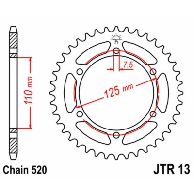 Corona JT SPROCKETS acero estándar 13 - Paso 520 JTR13.41