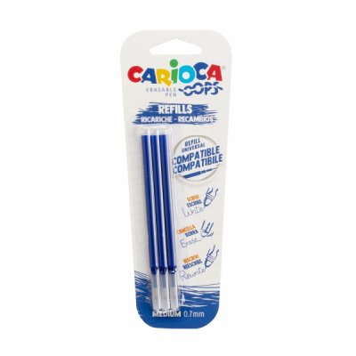 Carioca Oops Pack de 3 Recambios para Boligrafo Borrable - Tinta Termo Sensible - Punta de 0.7mm - Color Azul