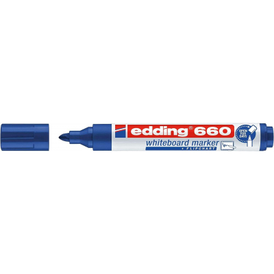 Edding 660 Rotulador para Pizarra Blanca - Punta Redonda - Trazo entre 1.5 y 3 mm. - Tinta Pigmentada - Recargable - Borrable en Seco - Color Azul