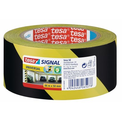 Tesa Cinta Adhesiva de Señalizacion 50mm x 66m - Ideal para Señalizar Obstaculos Permanentes - Adhesivo sin Disolventes - Color Amarillo/Negro