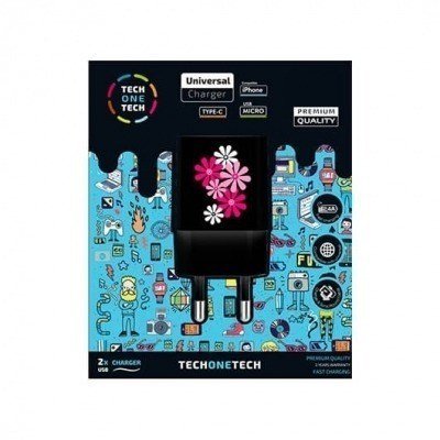 CARGADOR DOBLE TECH ONE TECH BLACK FLOWER POWER 2.4A/ALTO R