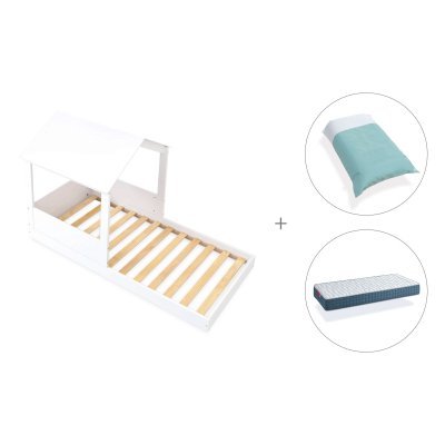 Cama-casita Montessori 90x190 cm + colchón + textil Mare · Bianca Tre