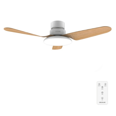 Cecotec EnergySilence Aero 5200 Light WhiteWood Ventilador de Techo con 3 Aspas de Madera y Luz - 40W - Diametro de 43 - 3 Tonos LED - 6 Velocidades - Temporizador - Modo Invierno - Color Blanco