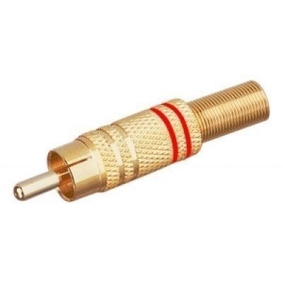 Conector RCA Macho Metal Dorado con aros Rojo