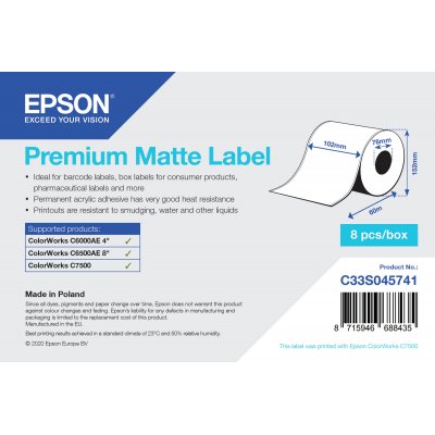 Premium Matte Label - Continuous Roll: 102mm x 60m