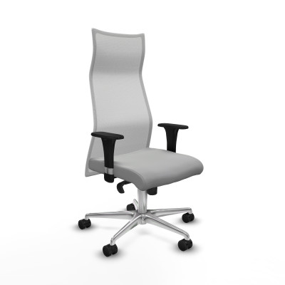 Albacete malla sincro malla blanca similpiel gris claro brazos 1D base aluminio ruedas 65 mm nailon