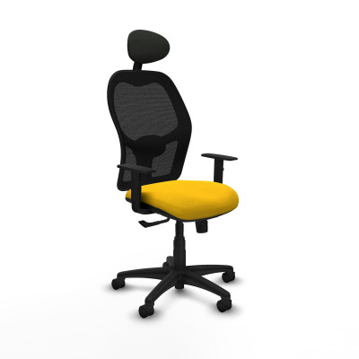 Alocén sincro malla negra bali amarillo brazos 1D base poliamida cabecero fijo ruedas nailon 50mm