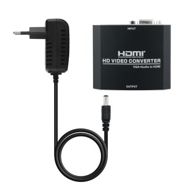 Conversor SVGA+Audio a HDMI con Alimentación, SVGA/H+Jack 3.5/H-HDMI A/H, Negro