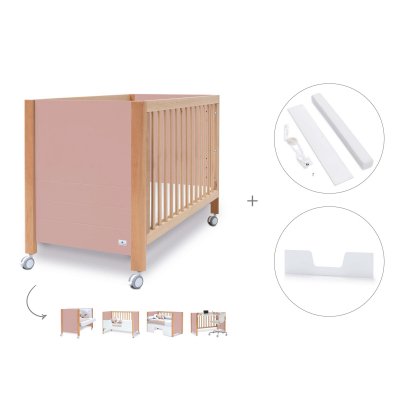 Cuna colecho 60x120 cm convertible (3en1) madera/rosa · Ombra