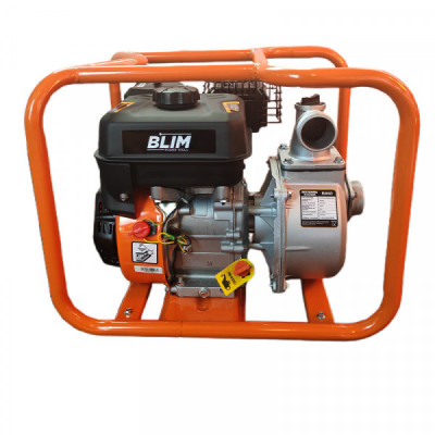Blim Motobomba a Gasolina - Potencia 7HP - Cilindrada 212cc - Caudal 25.000L/h - Salida 50mm - Elevacion 35m - Autoaspirante - Arranque Manual - 24kg - 540x430x445mm - Color Naranja