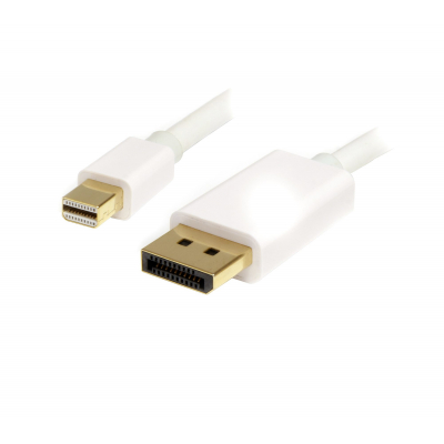 Cable de 2m Mini DisplayPort a DisplayPort 1.2 - Cable Adaptador Mini DisplayPort a DisplayPort 4K x 2K UHD - Cable para Monitor Mini DP a DP - Blanco