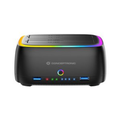 Docking conceptronic donn36b usb - c rgb doble bahia sata hdd ssd 2.5 pulgadas 3.5 pulgadas clonado offline 2xusb - a sd