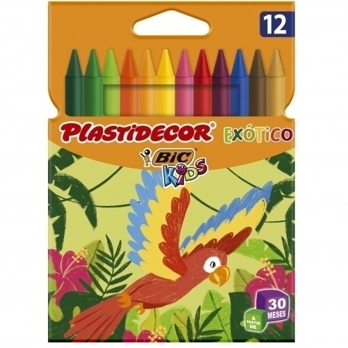 Bic Kids Plastidecor Caja de 12 Lapices de Cera - Colores Exoticos - Extraresistentes - Facil de Sacar Punta - No Mancha
