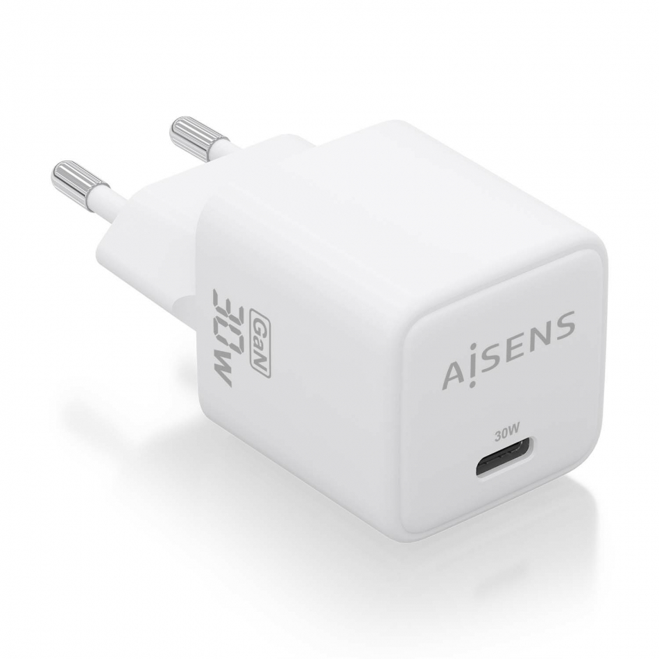 AISENS - CARGADOR GaN 30W, 1xUSB-C PD3.0 QC4.0, BLANCO