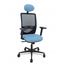 Piqueras y Crespo Silla Zulema sincro malla negra asiento bali azul cielo brazos 2D ruedas 65mm cabecero