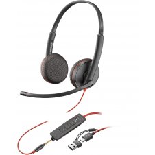 POLY Auriculares estéreo Blackwire 3225 USB-C + Conector de 3,5 mm + Adaptador USB-C/A