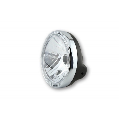 SHIN YO 7-inch LTD headlight, H4 insert, side mounting, clear glass, shiny black/chrome 223-126
