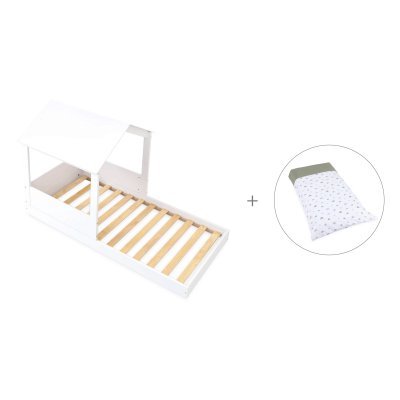 Cama-casita Montessori 90x190 cm + textil Espuma do mar · Bianca Tre