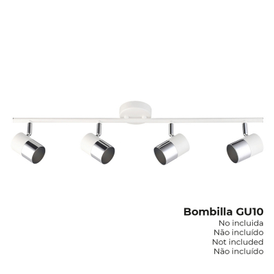 Foco 4 elementos modelo moon gu-10 (bombilla no incluida) color cromo+blanco hueso 70 x 7,6 x 15,2 cm