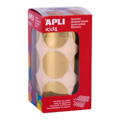 Apli Gomets Redondos Oro Metalizado - Ø33mm - 59 Hojas Pretroqueladas - 708 Gomets por Rollo - Cumplen Normas EN-71 y FSC - Adhesivo Base Agua - Libre de Disolventes - Papeles ECF - Materiales 100% Re