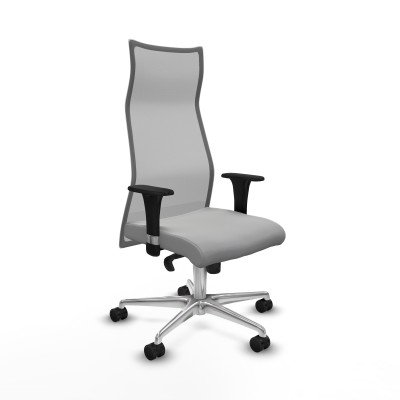 Albacete malla sincro malla gris similpiel gris claro brazos 1D base aluminio ruedas 65 mm nailon