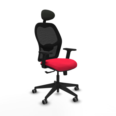 Alocén sincro malla negra bali rojo brazos 2D base piramidal cabecero fijo ruedas engomadas 65mm