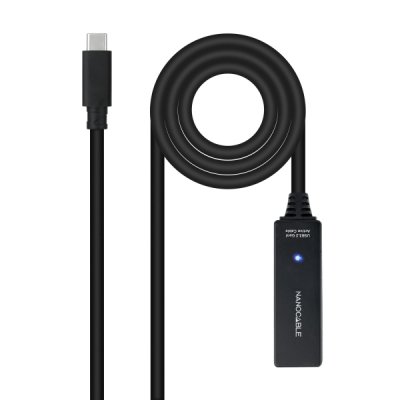 Nanocable Cable Prolongador USB-C 3.2 Macho a USB-C 3.2 Hembra - 5 Metros - Amplificador - Color Negro