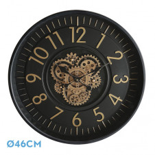 Reloj De Pared Lacio Oro/negro 46x46x8cm Engranajes Con Movimiento