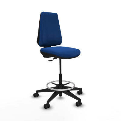 Taburete Elche CP similpiel azul base piramidal ruedas 65mm nailon