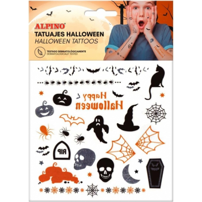 Alpino Pack de Tatuajes Halloween - Diseños Terrorificos - Colores Plata, Negro y Naranja