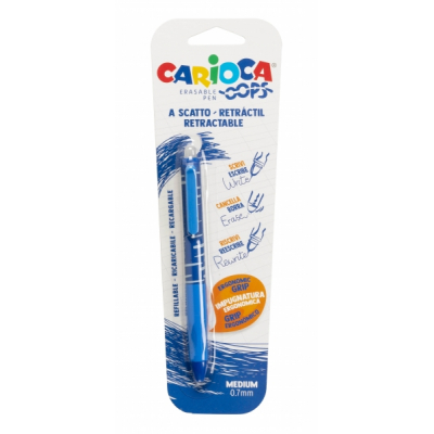 Carioca Oops Boligrafo Retractil Borrable - Termo Sensible - Empuñadura Ergonomica Triangular - Punta de Ø 0.7mm - Recambios Compatibles - Color Azul