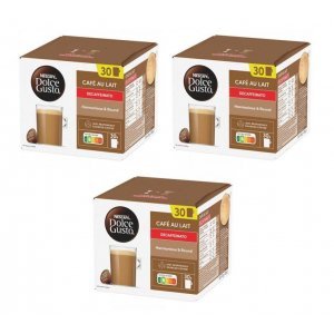Pack de 3 cajas Dolce Gusto CAFE CON LECHE DESCAFEINADO, 30 unidades por caja, 90 cápsulas en total
