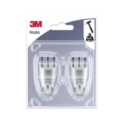 3M Pack de 2 Ganchos para Clavar - Formato M - Soporta hasta 5kg - Color Gris Metalizado