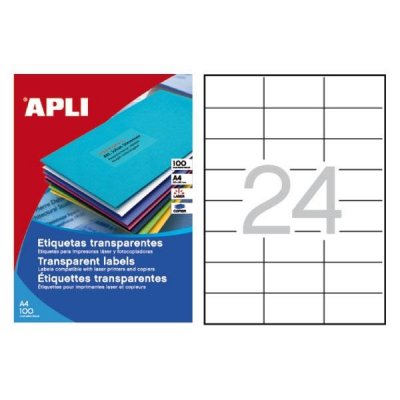 APLI Paq.480 etiquetas poliester 70x37mm transparente