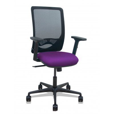 Silla Zulema sincro malla negra asiento bali morado brazos 2D ruedas 65mm