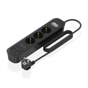 AISENS - REGLETA DE ENCHUFES MULTIFUNCION CON 3 TOMAS + CARGADOR PD3.0 20W 2xUSB-C, 2xUSB-A, 1.4M, NEGRO
