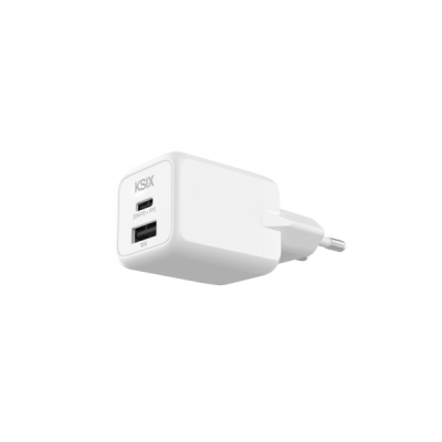 Ksix Cargador de Pared 20W - GaN - PPS - 1xUSB-C + 1xUSB-A - Color Blanco