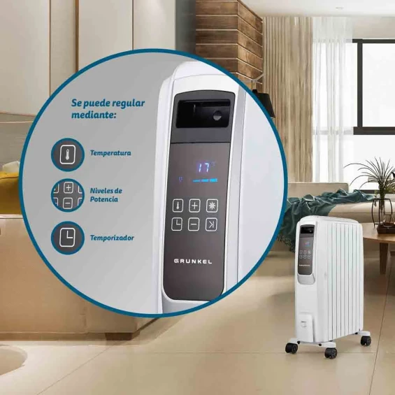 Radiador de aceite Grunkel RAC-8 Piros Digital, 2.000 W, 8 elementos, 3 potencias, blanco - imagen 4