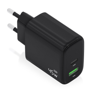 AISENS - CARGADOR GaN 45W, 1xUSB-C PD3.0 QC4.0, 1xUSB-A QC3.0, NEGRO