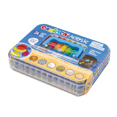 Carioca Acrylic Maleta de Plastico con 24 Marcadores de Pintura Acrilica - Punta Pincel - Tinta a Base de Agua - Alta Cobertura - Colores Surtidos
