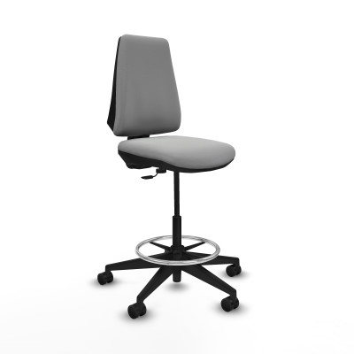 Taburete Elche CP similpiel gris claro base piramidal ruedas 65mm nailon
