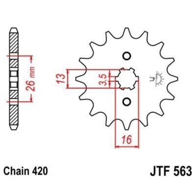 Piñon JT 563 de acero con 16 dientes JTF563.16