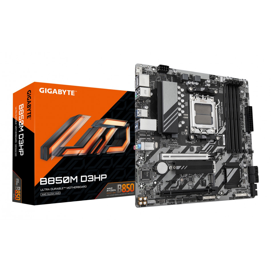 B850M D3HP Placa Base - Procesadores AMD Ryzen Serie 9000, 5+2+2 fases VRM digitales, hasta 8200MHz DDR5 (OC), 1xPCIe 5.0 + 1xPCIe 4.0 M.2, LAN GbE, USB 3.2 Gen 2