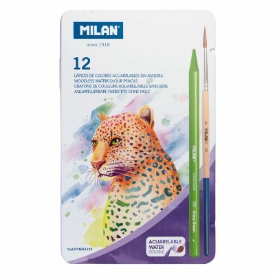 Caja metálica 12 lápices todo mina de color acuarelables Todocolor + pincel