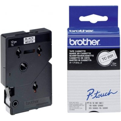 Cinta laminada original Brother TC201 - Texto negro sobre fondo blanco | Ancho 12mm x 7m | Compatible con rotuladoras Brother