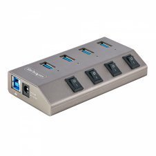 StarTech.com Hub USB-C Autoalimentado de 4 puertos con Interruptores Individuales - Concentrador USB 3.0 a 5 Gbps con Fuente de Alimentación - Ladró