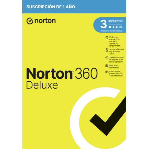 Caja NORTON 360 Deluxe 25GB ES 1usuario 3 dispositivos 1