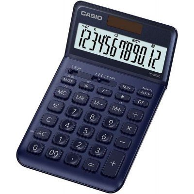 Casio JW-200SC Calculadora de Sobremesa - Pantalla LCD de 12 Digitos Inclinacion Ajustable - Alimentacion Solar y Pilas - Color Azul Marino